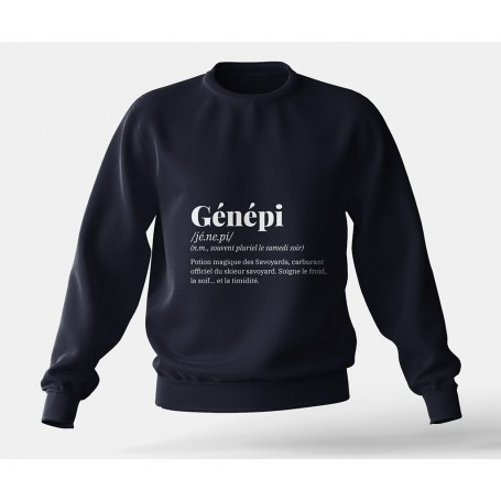 Sweat savoyard unisexe noir avec texte Génépi et définition humoristique
