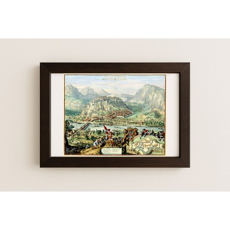 Affiche historique représentant la forteresse de Montmélian tirée du Theatrum Sabaudiæ